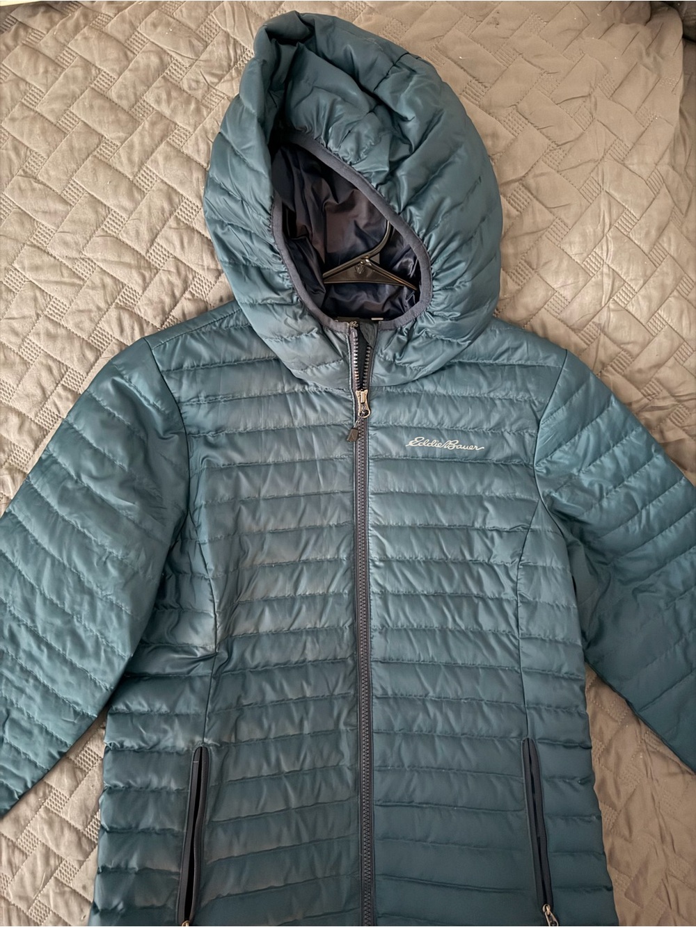 Eddie Bauer Teal Hooded Packable Quilted Puffer Coat - Picture 2 of 7